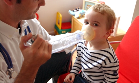 A child being treated for asthma. 