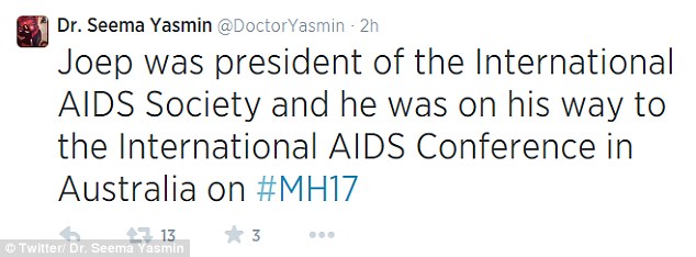 Dr Seema Yasmin tweeted that Dr Lange was on board MH17