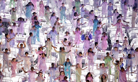 Children representing the NHS at the opening ceremony for the London 2012 Olympic Games. Photograph: Bloomberg