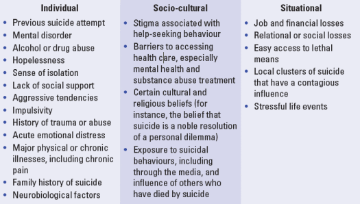 Key risk factors for suicide (Non-exhaustive list)