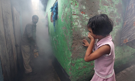 A health official sprays pesticides to kill mosquitoes 