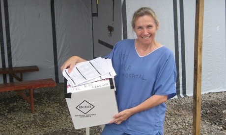 Sue Ellen Kovack in Sierra Leone. The Cairns nurse has left hospital after being cleared of Ebola.