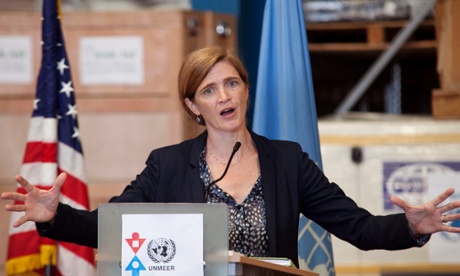 The US ambassador to the UN, Samantha Power, speaks at a news conference in Ghana on international efforts to tackle Ebola.