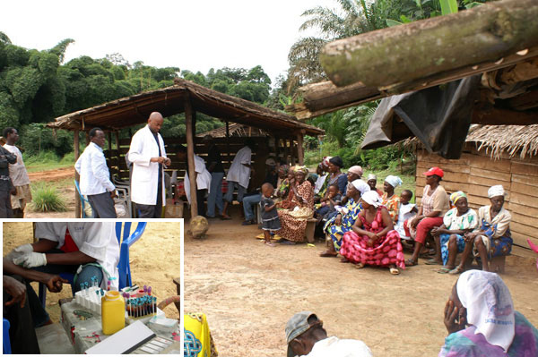 Above, researchers from the French Institut de recherche pour le développement (IRD) collect epidemiological data on Ebola fever and blood sampling in a Gabon village.