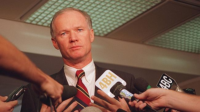 Queensland Premier Wayne Goss talks to the media in 1996.