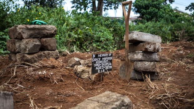 The grave of an Ebola victim in Freetown, Sierra Leone.