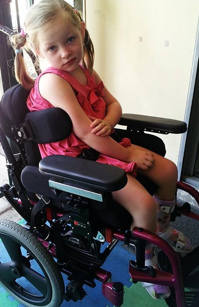 Chelsea, four, uses a wheelchair, but is slowly learning to walk.