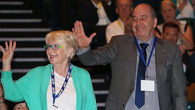 Former LNP leaders Joan Sheldon and Rob Borbidge at the official LNP State Election campa