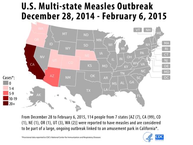 The Centers for Disease Control and Prevention has tracked the spread of measles in the U