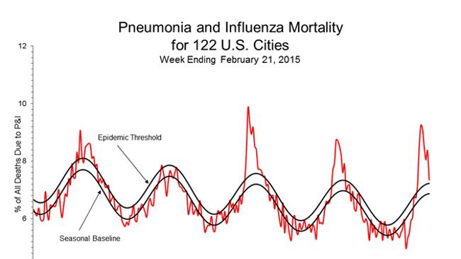 Epidemic ... A US Centre for Disease Control report shows deaths from influenza and pneum