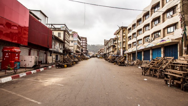 A usually busy street in Freetown is deserted as Sierra Leone enters a three-day countrywide lockdown on the movement of people on Friday.