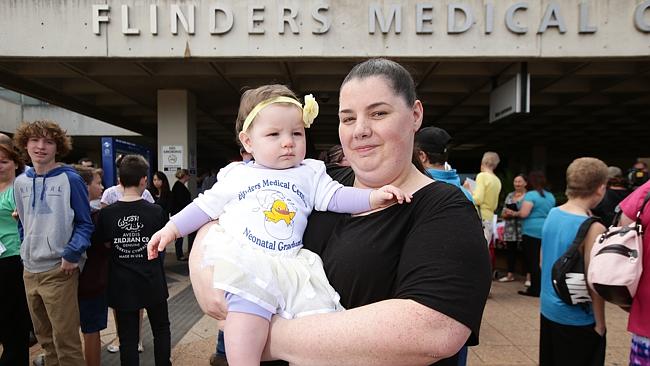 Jenni Bishop with her 11 month old daughter Kenzi at the Flinders Medical Centre NICU ral