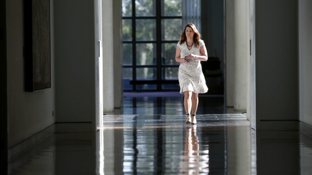 Greens Senator Sarah Hanson-Young arrives for the ballot.