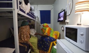 Somali women in a room at Anibare, one of four open camps in Nauru. Hawo, right, said she was attacked by local men twice in two days. 