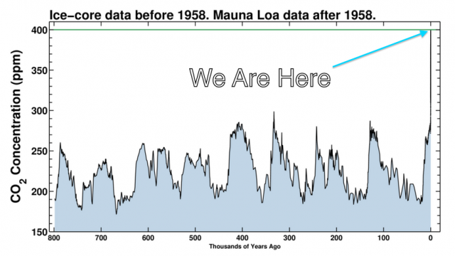 Atmospheric carbon dioxide levels are not only at a historic high -- they're also increasing at a rate that far exceeds any natural variation in the planet's history.