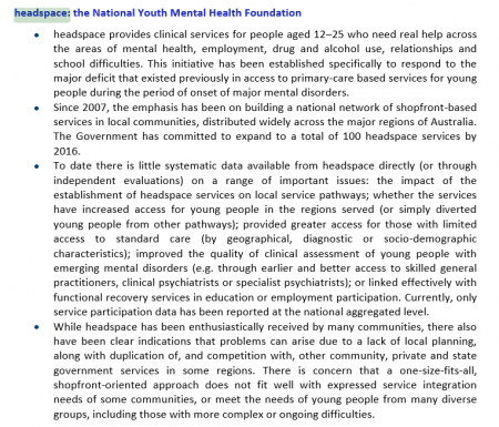 National Mental Health Review: in defence of headspace and the need for rigour, ongoing improvement