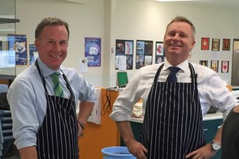 Tasmanian Premier Will Hodgman (l) and Education Minister Jeremy Rockliff (r) at Taroona High School