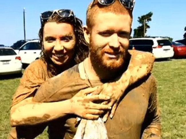 Tough run ... Brittany Williams with her fiance Rob at the mud run. Picture: CBS