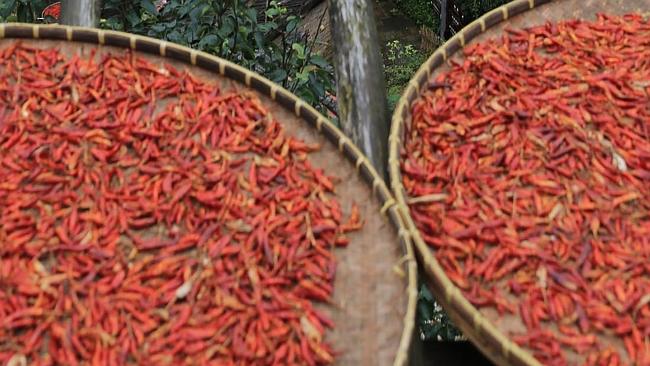 Chillies dry in the sun in Jiangxi province, China. Picture: Getty Images