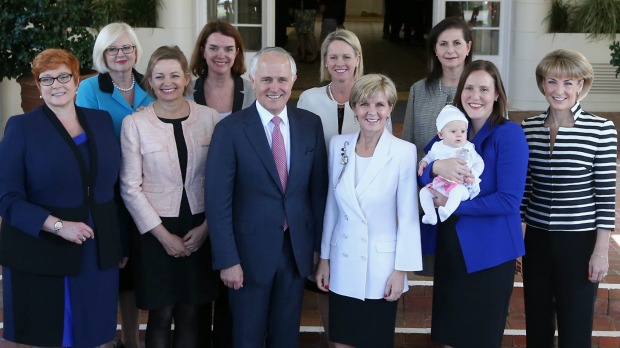 Ms Ley, on the left side of Mr Turnbull at the cabinet swearing-in ceremony.