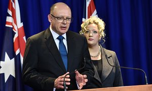 Dr John Ballard and Victorian Health Minister Jill Hennessy at Friday’s press conference about the baby deaths.