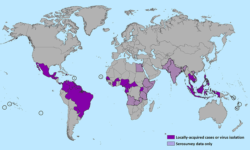 Countries with ongoing Zika virus transmission (Photo: CDC)