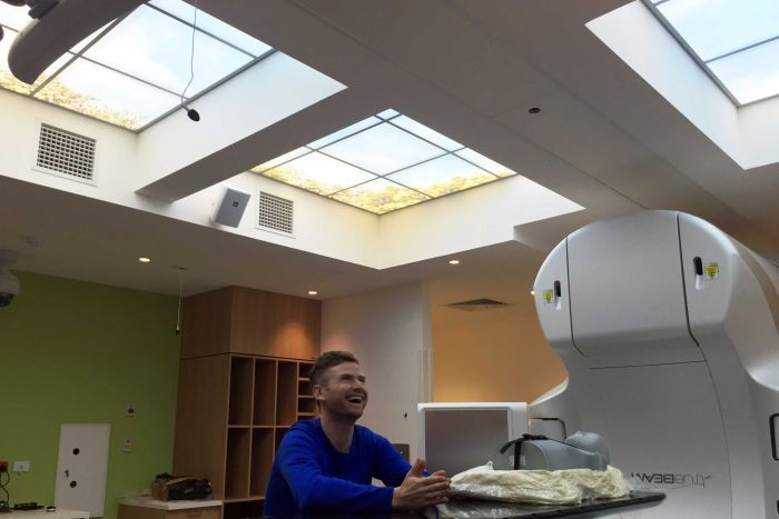 LCD screens on ceiling in radiation bunker at Peter MacCallum Cancer Centre